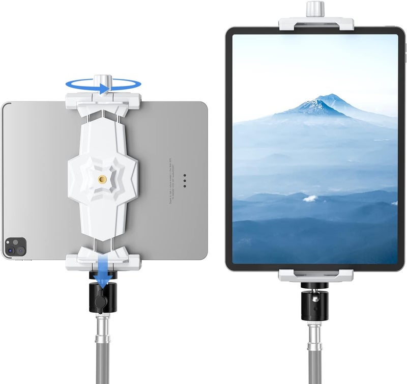KDD محول حامل ثلاثي القوائم لجهاز iPad والهاتف مع رأس كروي، حامل لوحي أبيض للحامل الثلاثي، حامل iPad قابل للدوران 360 درجة يناسب iPad Pro 12.9، Air Mini، Galaxy Tab، Surface Pro، سيلفي (5.3-10.6’’) - Image 1
